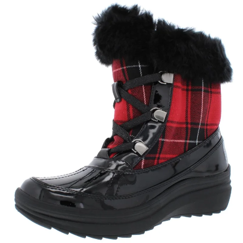 Anne Klein Womens Gayla 2 Faux Fur Plaid Winter Boots