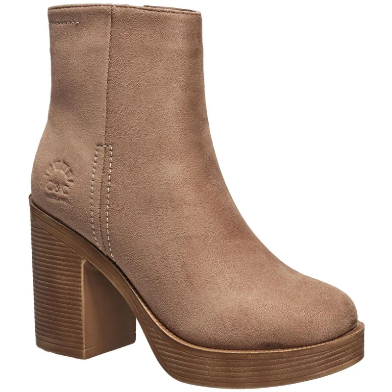 C & C California Womens Vegan Suede Block Heel Ankle Boots