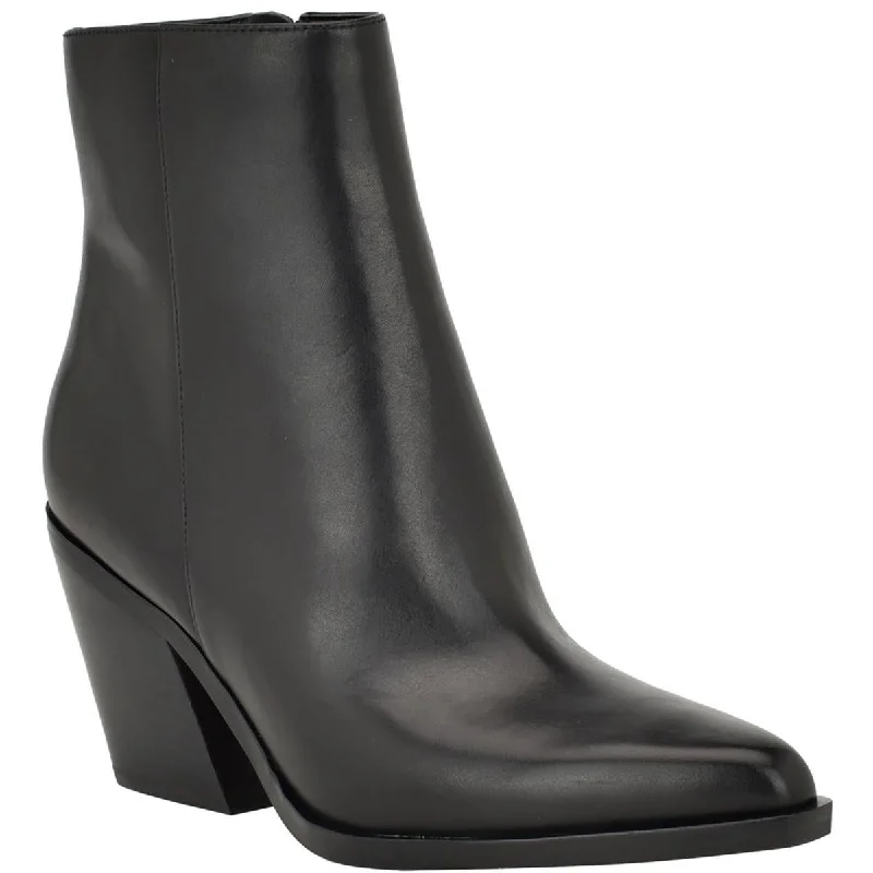 Calvin Klein Womens Fallone Leather Block Heel Mid-Calf Boots