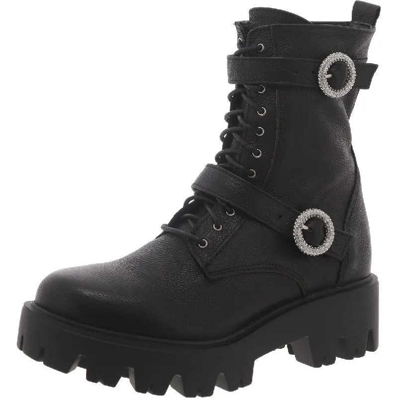 Charles David Womens Rhinestone Buckle Combat & Lace-Up Boots