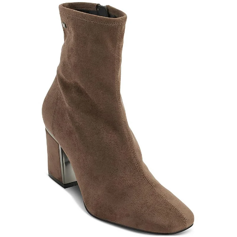 DKNY Womens Cavale Faux Suede Block Heel Ankle Boots