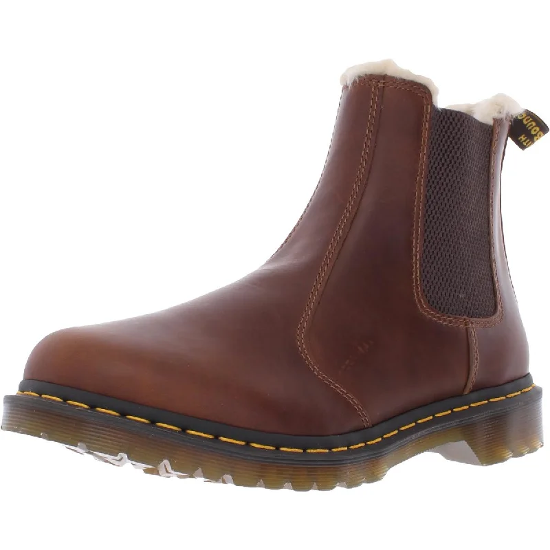 Dr. Martens Womens Leonore Leather Faux Fur Chelsea Boots