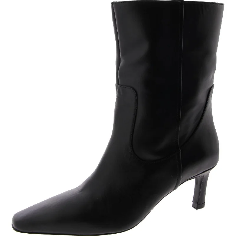 MNG Womens Leather Kitten Heel Mid-Calf Boots