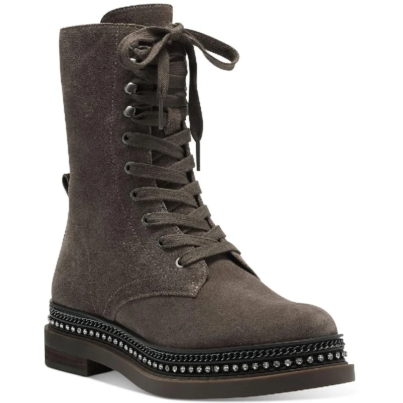 Vince Camuto Womens Branda Rhinestone Embellished Combat & Lace-up Boots