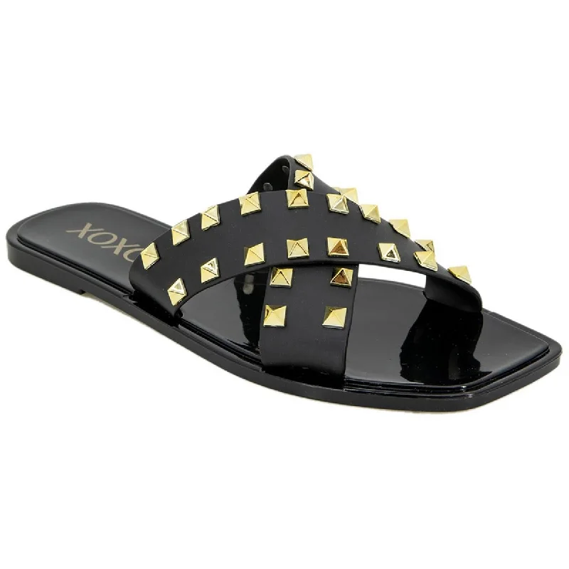 XOXO Womens Jaylani Studded Faux Leather Slide Sandals