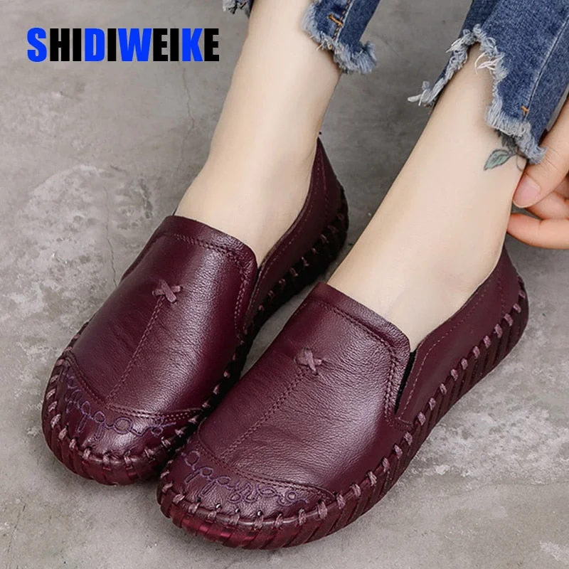 2020 Fashion Women Shoes Genuine Leather Loafers Women Casual Shoes Soft Comfortable Shoes Women Flats I012