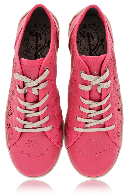 CRAVO & CANELA CINNA Fuchsia Cut-Out Leather Sneakers