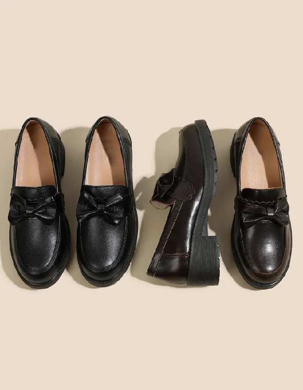 Bowknot British Style Chunky Heel Loafers