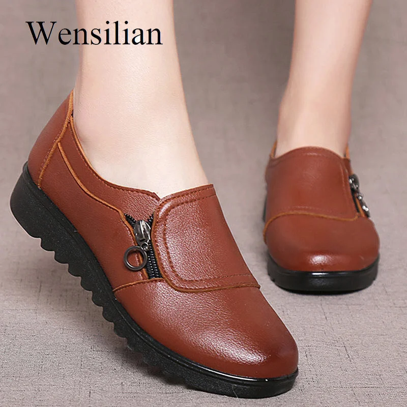 Fashion Women Flats Leather Shoes Female Slip on Loafers Anti Slip Moccasins Ladies Shoes black Zapatillas Mujer Casual