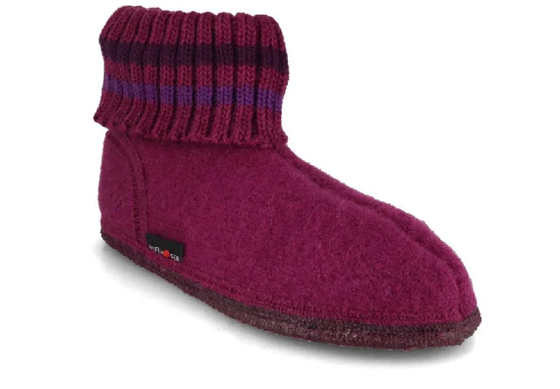 HAFLINGER Women Boiled Wool Slipper Boots 'Paul', mulberry