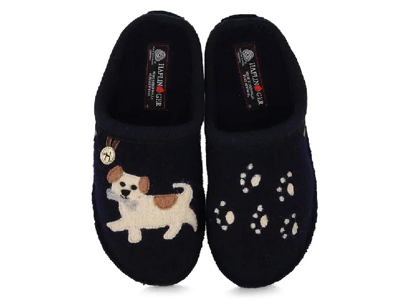 HAFLINGER Women Boiled Wool Slippers 'Flair Fido', dark blue