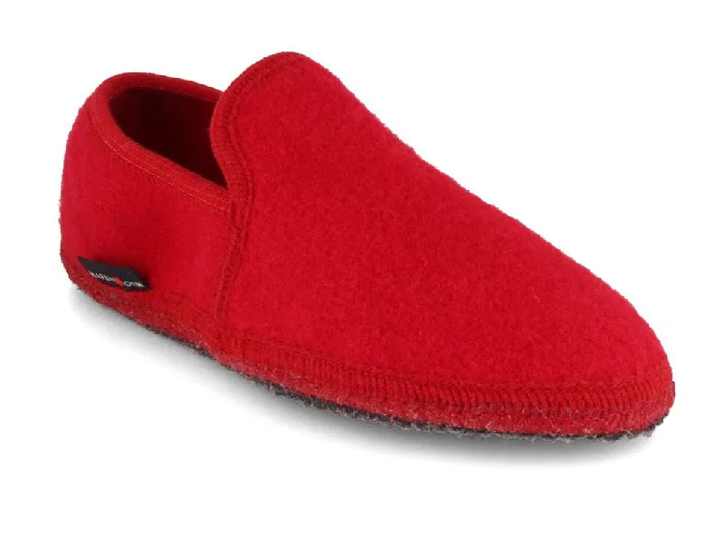 HAFLINGER Women Closed Heel Boiled Wool Slippers 'Loafer', red