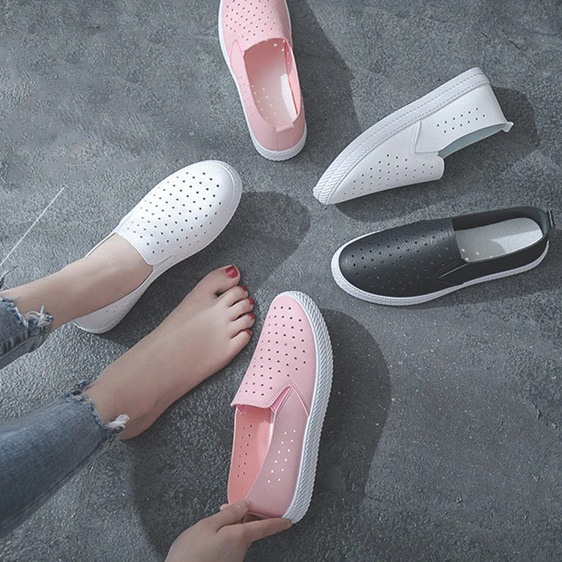 New Summer Women Hollow Out Slip On Flat Loafers Women's Shoes Fashion Pu Leather Female Platform Shoes Ladies Casual Footwear