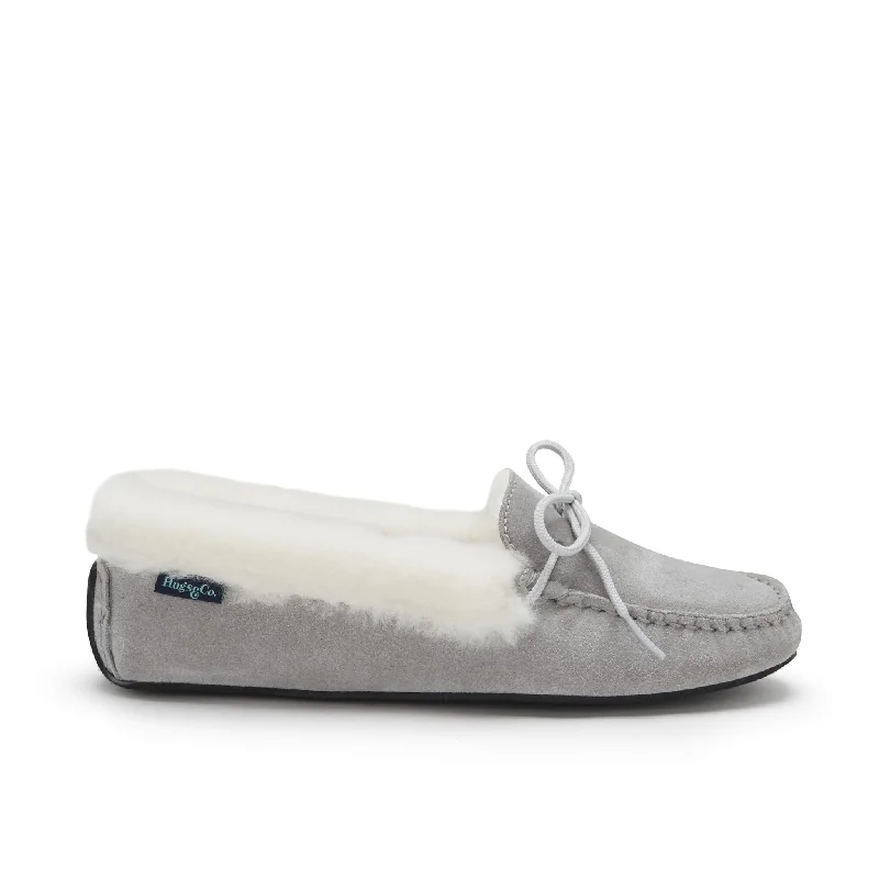 Women's slippers, sheepskin, dove grey suede