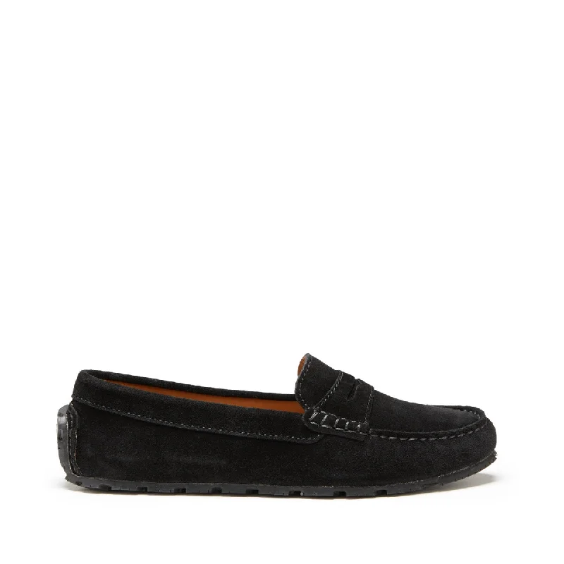 Women's Tyre Sole Penny Loafers, black suede