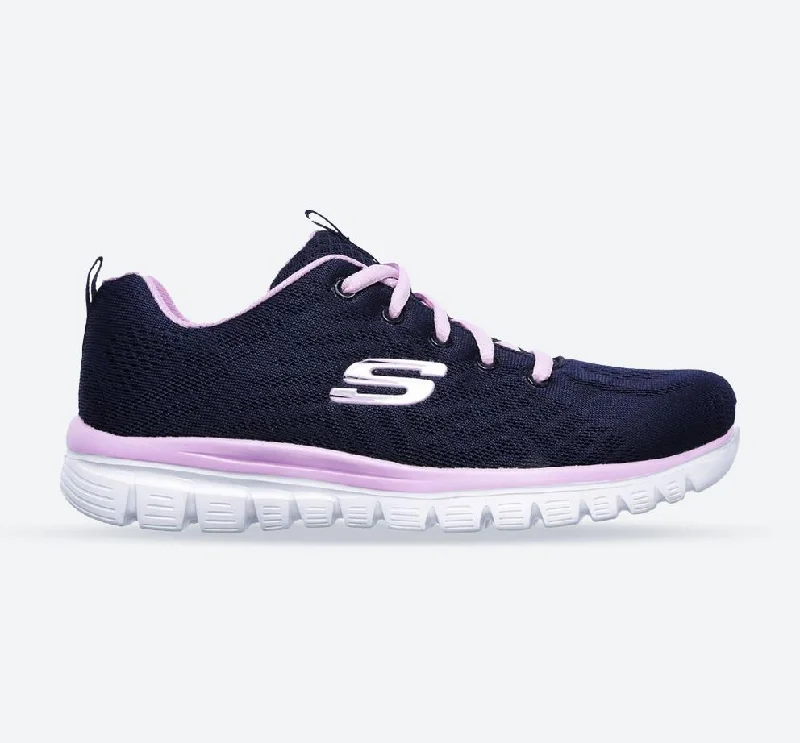 Women's Wide Fit Skechers 12615  Graceful Get Connected Sports Sneakers - Navy/Pink