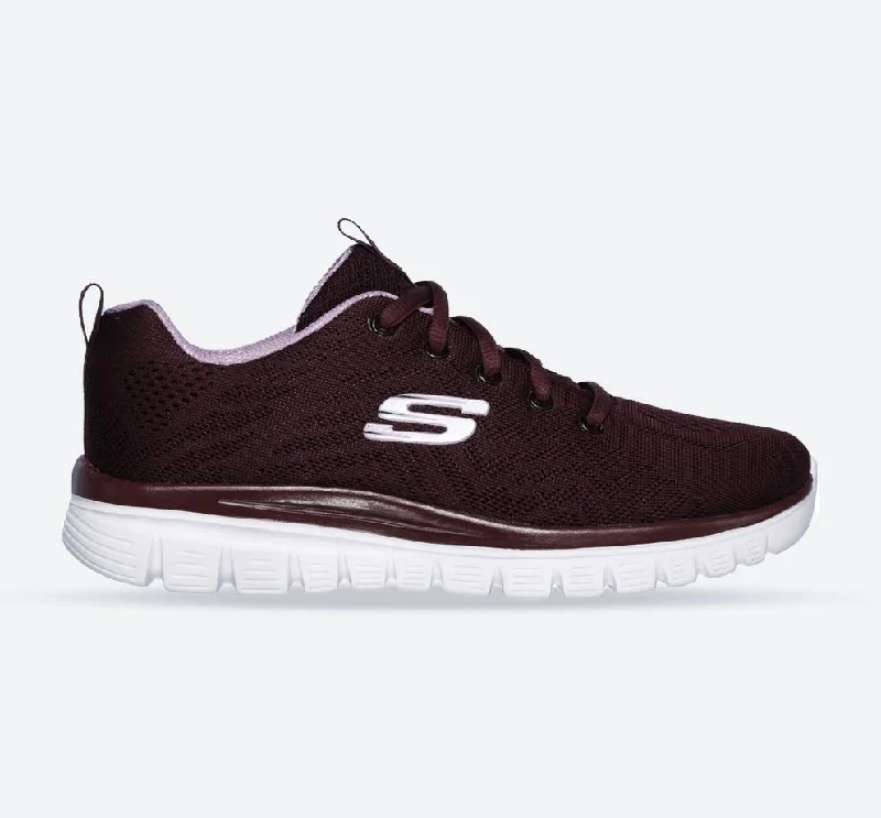 Women's Wide Fit Skechers 12615  Graceful Get Connected Sports Sneakers - Wine